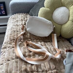 Elegant White and Tan Crossbody Bag
